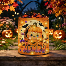 Load image into Gallery viewer, Personalized LED Light Up Pumpkin Treat Basket for Kids Halloween