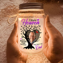 Load image into Gallery viewer, Custom Photo Memorial Mason Jar Light - Heaven is a Beautiful Place Gift for Parents Drink Jar PopCulturePrints