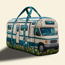 Load image into Gallery viewer, “Adventure Awaits!” - Camper Van Travel Bag, Personalized Duffle for Campers & Travel Enthusiasts Quilted Duffle Bag MagicInPrints