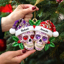 Load image into Gallery viewer, Celebrate Love with a Twist: Personalized Christmas Dia de Los Muertos Skull Couple Acrylic Ornament - A Custom Gift for Couples, Friends, and Family Ornament MagicInPrints