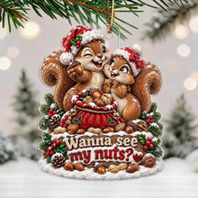 Load image into Gallery viewer, Personalized Acrylic Holiday Ornament Cuddling Squirrels Gift for Couples
