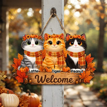 Load image into Gallery viewer, Personalized Wooden Cat Sign Cozy Autumn Decor Gift for Cat Owners
