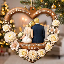 Load image into Gallery viewer, Personalized First Christmas Married Wooden Ornament Newlywed Gift
