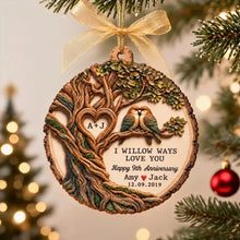 Load image into Gallery viewer, Personalized Wooden Ornament with Willow Tree & Birds, Unique Anniversary Gift for Couples