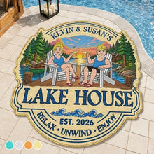 Load image into Gallery viewer, Personalized Shaped Doormat Lakeside Scene Gift for Couples