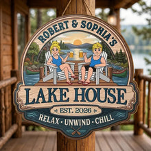 Load image into Gallery viewer, Personalized Wooden Lake Sign Gift for Couples Relax Unwind
