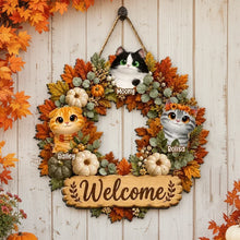 Load image into Gallery viewer, Personalized Wooden Welcome Sign with Cats for Pet Owners