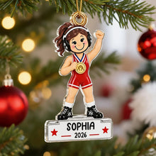 Load image into Gallery viewer, Personalized Acrylic Ornament Red Wrestler Gift for Daughter