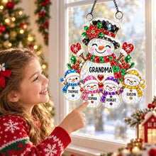 Load image into Gallery viewer, Personalized Snowman Acrylic Suncatcher Ornament for Grandma Christmas Gift