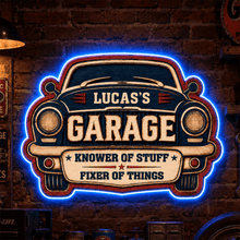 Load image into Gallery viewer, Personalized LED Garage Sign Custom Name Fixer of Things Gift for Car Enthusiasts