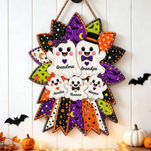 Load image into Gallery viewer, Personalized Wooden Halloween Sign with Cheerful Ghosts Gift for Grandparents