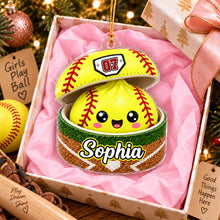 Load image into Gallery viewer, Personalized Softball Acrylic Ornament Cute Yellow Gift for Daughter and Son