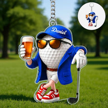 Load image into Gallery viewer, Personalized Golf Keychain with Beer Design Gift for Dad