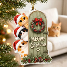 Load image into Gallery viewer, Personalized Meowy Christmas Acrylic Ornament for Cat Lovers
