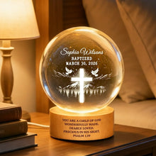 Load image into Gallery viewer, Personalized Globe Lamp with Cross & Doves Gift for Child, Nursery Decor