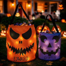 Load image into Gallery viewer, Personalized LED Light Up Fabric Basket Pumpkin Face Halloween Gift for Kids