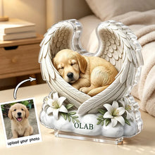 Load image into Gallery viewer, Personalized Acrylic Block Plaque Sleeping Dog Angel Wings Pet Memorial Gift