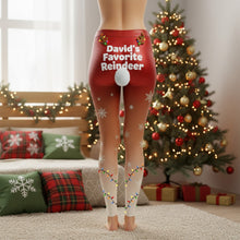Load image into Gallery viewer, Bring Holiday Cheer with 'David's Favorite Reindeer' - Personalized Couple Leggings - Perfect Gift for Her Shorts and Pants MagicInPrints