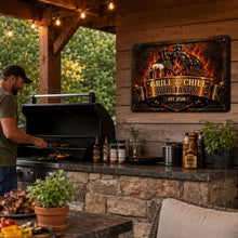 Load image into Gallery viewer, Personalized Rustic Iron Grill Sign Custom Name Gift for Dad