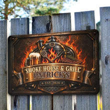 Load image into Gallery viewer, Personalized Rustic Iron Grill Sign Custom Name Gift for Dad