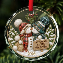 Load image into Gallery viewer, Personalized Crystal Ornament Kissing Snowmen Couples Gift