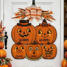 Load image into Gallery viewer, Personalized Wooden Pumpkin Family Sign for Halloween Gift