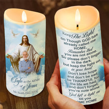 Load image into Gallery viewer, Personalized Safe In The Arms Of Jesus Candle - Custom Photo Memorial Gift Led Candle PopCulturePrints