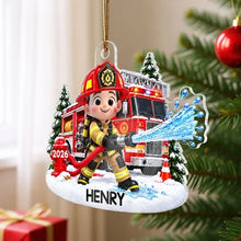 Load image into Gallery viewer, Personalized Acrylic Firefighter Ornament for Kids Christmas Gift