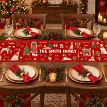 Load image into Gallery viewer, Personalized Christmas Table Runner Custom Family Name Holiday Decor