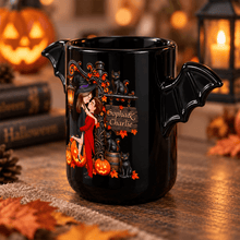 Load image into Gallery viewer, Personalized Halloween Couple Mug Custom Name Bat Wing Gift