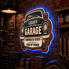 Load image into Gallery viewer, Personalized LED Garage Sign Custom Name Fixer of Things Gift for Car Enthusiasts