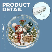 Load image into Gallery viewer, Personalized Crystal Ornament Kissing Snowmen Couples Gift