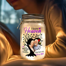 Load image into Gallery viewer, Custom Photo Memorial Mason Jar Light - Heaven is a Beautiful Place Gift for Parents Drink Jar PopCulturePrints