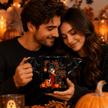 Load image into Gallery viewer, Personalized Halloween Couple Mug Custom Name Bat Wing Gift