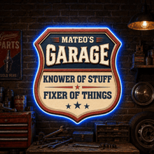 Load image into Gallery viewer, Personalized LED Garage Sign Custom Name Fixer of Things Gift for Car Enthusiasts
