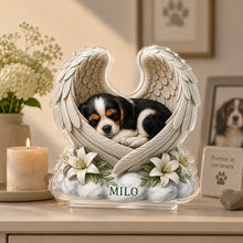 Load image into Gallery viewer, Personalized Acrylic Block Plaque Sleeping Dog Angel Wings Pet Memorial Gift