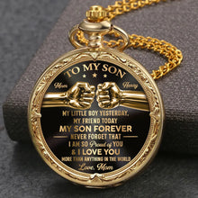 Load image into Gallery viewer, Personalized Black and Gold Pocket Watch Gift for Son from Dad