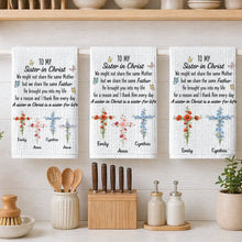Load image into Gallery viewer, Personalized Kitchen Towel Sister in Christ Gift with Crosses & Butterflies