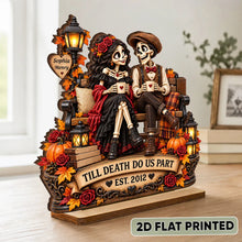 Load image into Gallery viewer, Personalized Halloween Wooden Plaque Skeleton Couple Gift