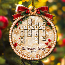 Load image into Gallery viewer, Personalized Family Word Search Ornament Red Gold Unique Gift