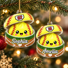 Load image into Gallery viewer, Personalized Softball Acrylic Ornament Cute Yellow Gift for Daughter and Son