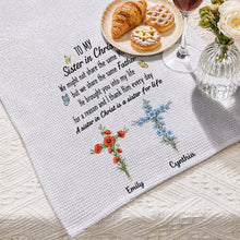 Load image into Gallery viewer, Personalized Kitchen Towel Sister in Christ Gift with Crosses & Butterflies