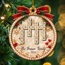Load image into Gallery viewer, Personalized Family Word Search Ornament Red Gold Unique Gift