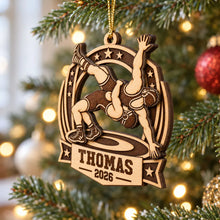 Load image into Gallery viewer, Personalized Wooden Wrestling Ornament Unique Gift for Son