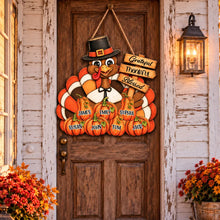 Load image into Gallery viewer, Personalized Wooden Sign with Pilgrim Turkey for Family Fall Decor