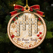 Load image into Gallery viewer, Personalized Family Word Search Ornament Red Gold Unique Gift