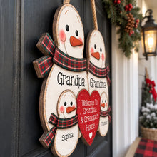 Load image into Gallery viewer, Personalized Wooden Sign for Grandparents with Snowmen Design