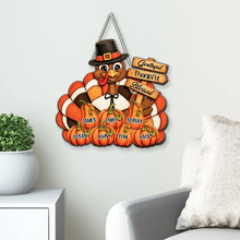 Load image into Gallery viewer, Personalized Wooden Sign with Pilgrim Turkey for Family Fall Decor