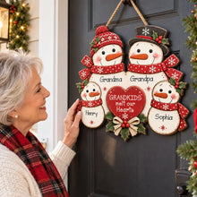 Load image into Gallery viewer, Personalized Christmas Wooden Sign for Grandma & Grandpa Snowman Family Decor