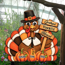 Load image into Gallery viewer, Personalized Wooden Sign with Pilgrim Turkey for Family Fall Decor